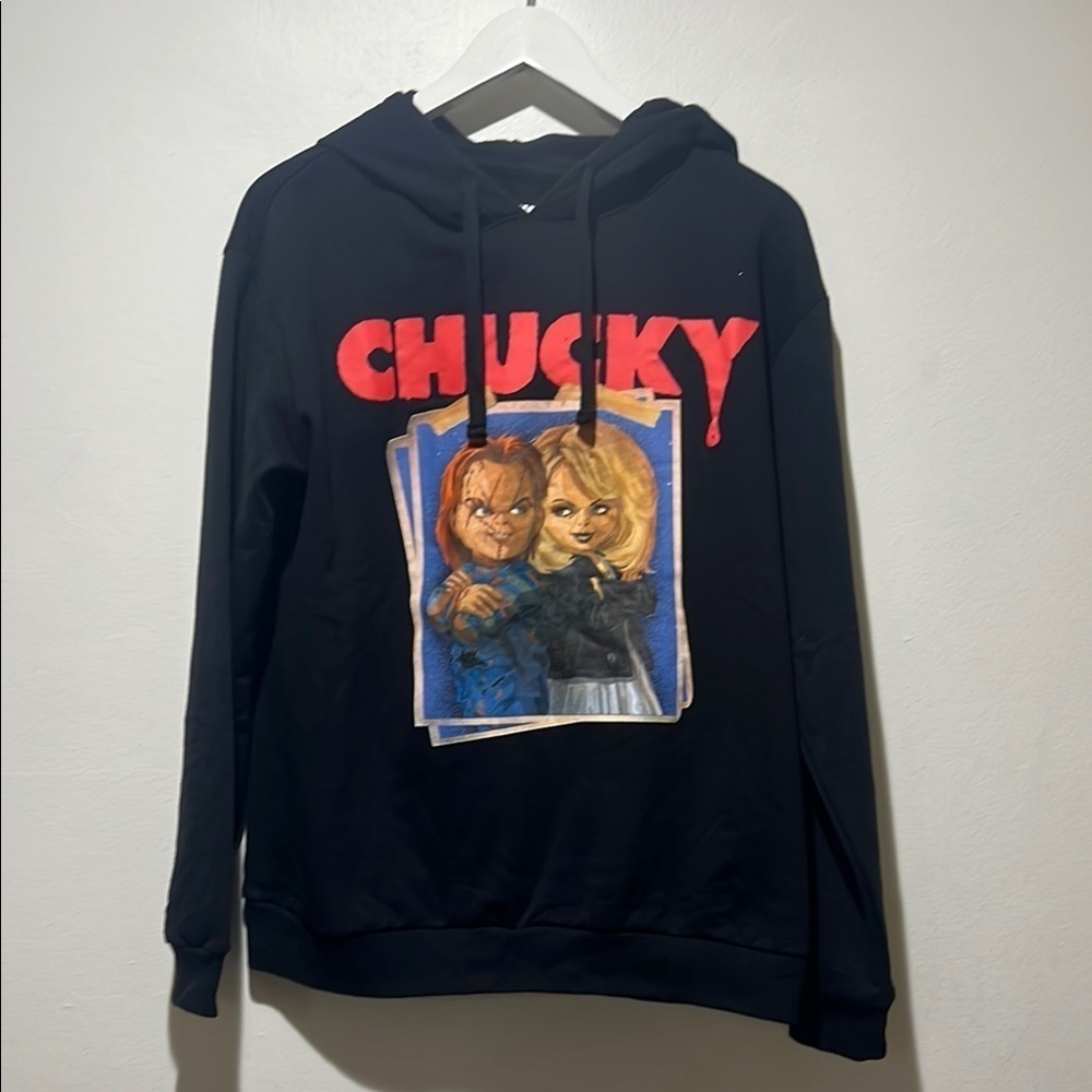 Chucky and Bride of Chucky (Tiffany Valentine) Graphic Black Hoodie Size Large